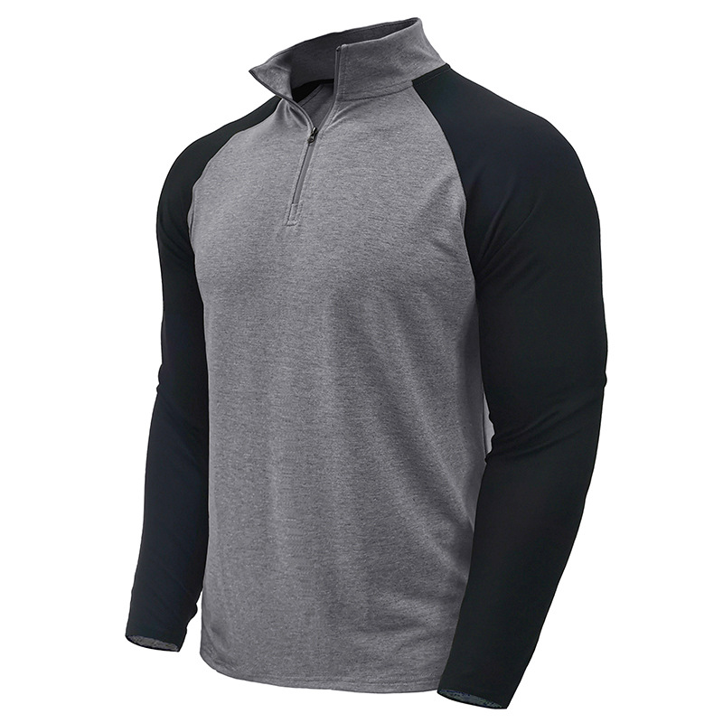 long sleeved zippered high neck sweatshirt Men's pullover color matching standing collar outdoor sweater_voghion.com