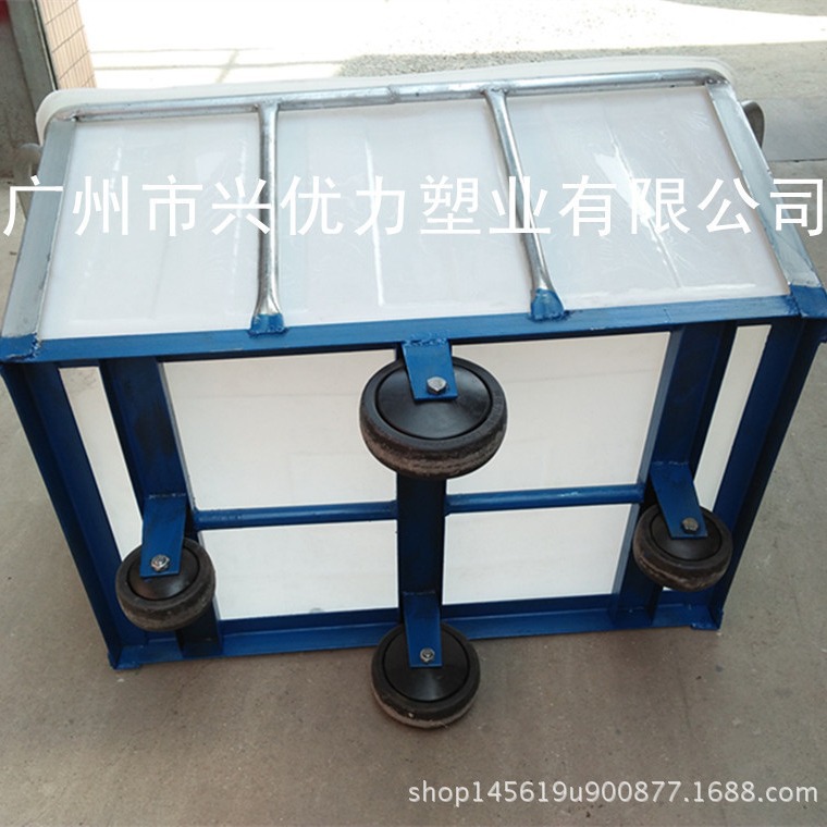 医院洗衣房用塑料方箱手推车/针织布料周转用镀锌管推布车