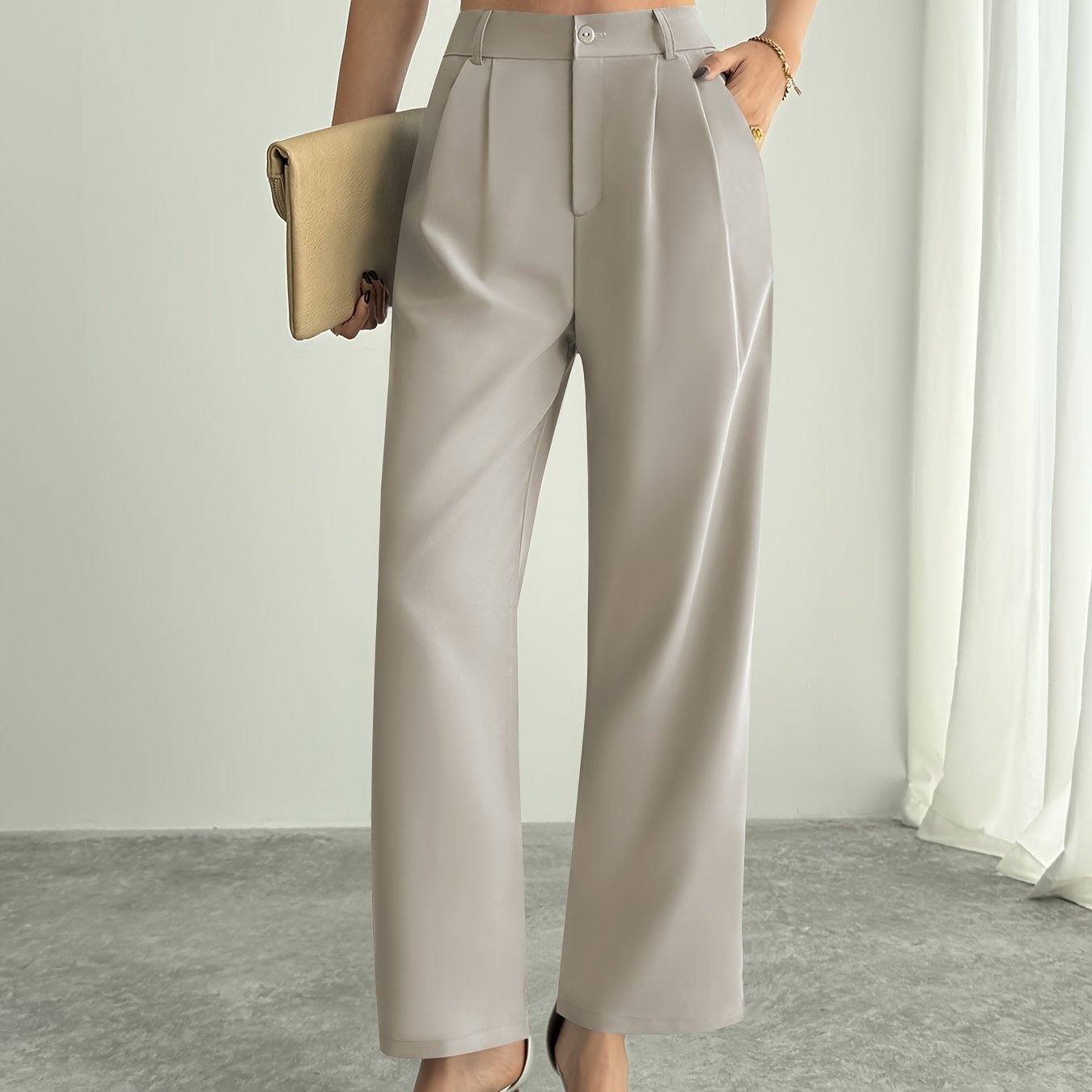 Women's High Waist Wide Reg Pants Lightweight Straight Reg