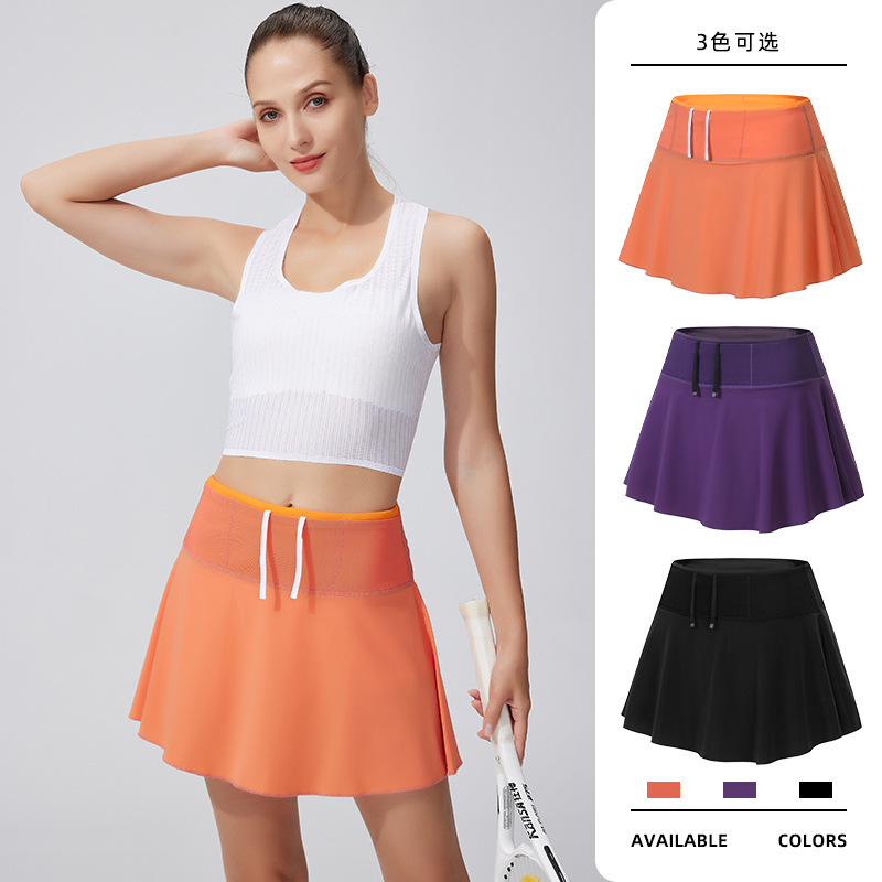 Summer Fake Two-piece Loose Sports Shorts Women's Hip Cover Slimming Outdoor Fitness Tennis Skirt Anti-light Yoga Skirt