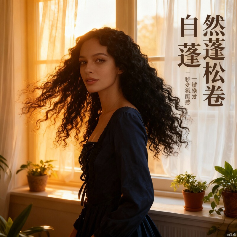 Long Curly Hair, Fashionable and Fluffy Natural Air Bangs, Small Curls, Rose Net Wig, High-Layered Wig