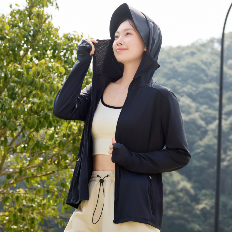 新型夏のダブルC軽薄で痩せた立襟屋外フィットネスヨガ服コートナイロン原糸涼感日焼け止め服|undefined