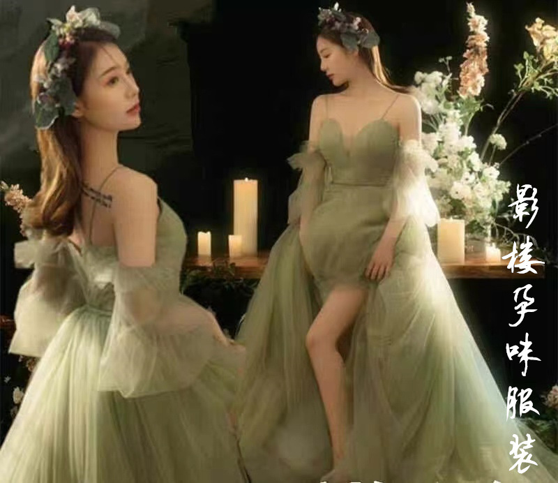 Photo Studio New Pregnant Women Photo Clothing Mori Style Beautiful Pregnant Women Wedding Dress Art Photo Color Veil Dress Dress Theme Clothing