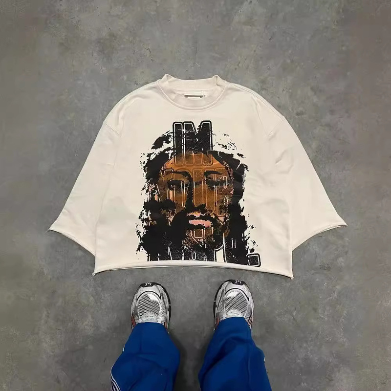 欧米の越境落書きプリントtシャツ五分袖ゆったりヒップホップ上着ファッションブランドシリーズ|undefined