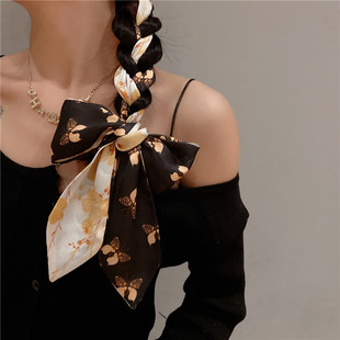 Hair Tying Headband New Style South Korea Cute Headband Women's Internet Popular Super Fairy Going Out Hair Tying French Silk Scarf Butterfly Hair Belt