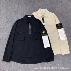 跨境STONE 石头幽灵系列工装衬衫男女同款宽松纯色袖章夹克潮代发