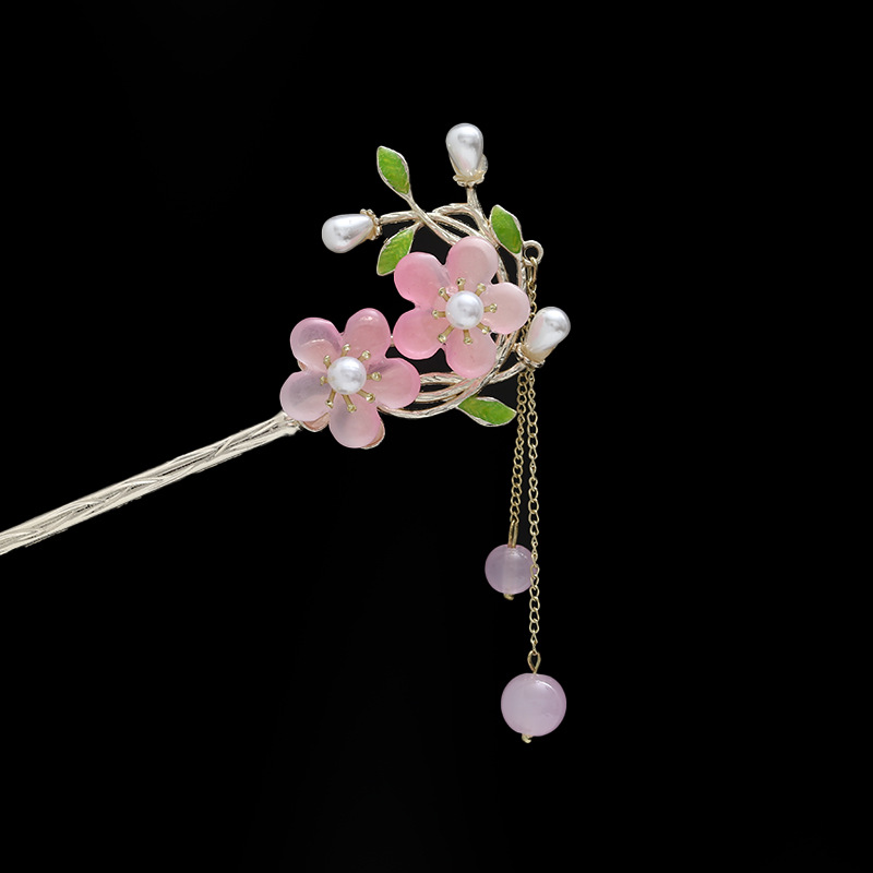 Rosa azul y blanco rhinestone flor horquilla mujeres de alto grado paso sacudida borla rizador de pelo horquilla estilo antiguo hanfu accesorios para el cabello otoño