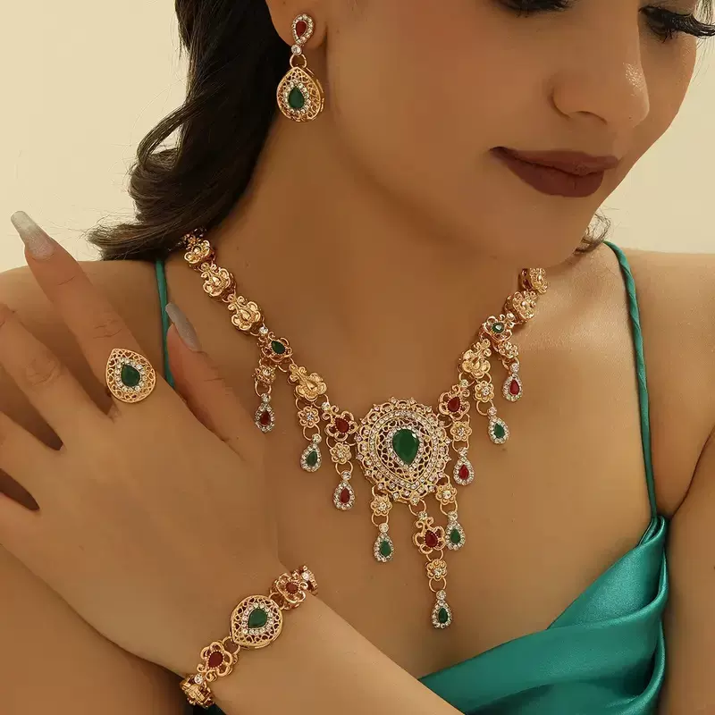 欧美新娘四件套装时尚合金项链戒指女性礼物饰品套装厂家货源直销