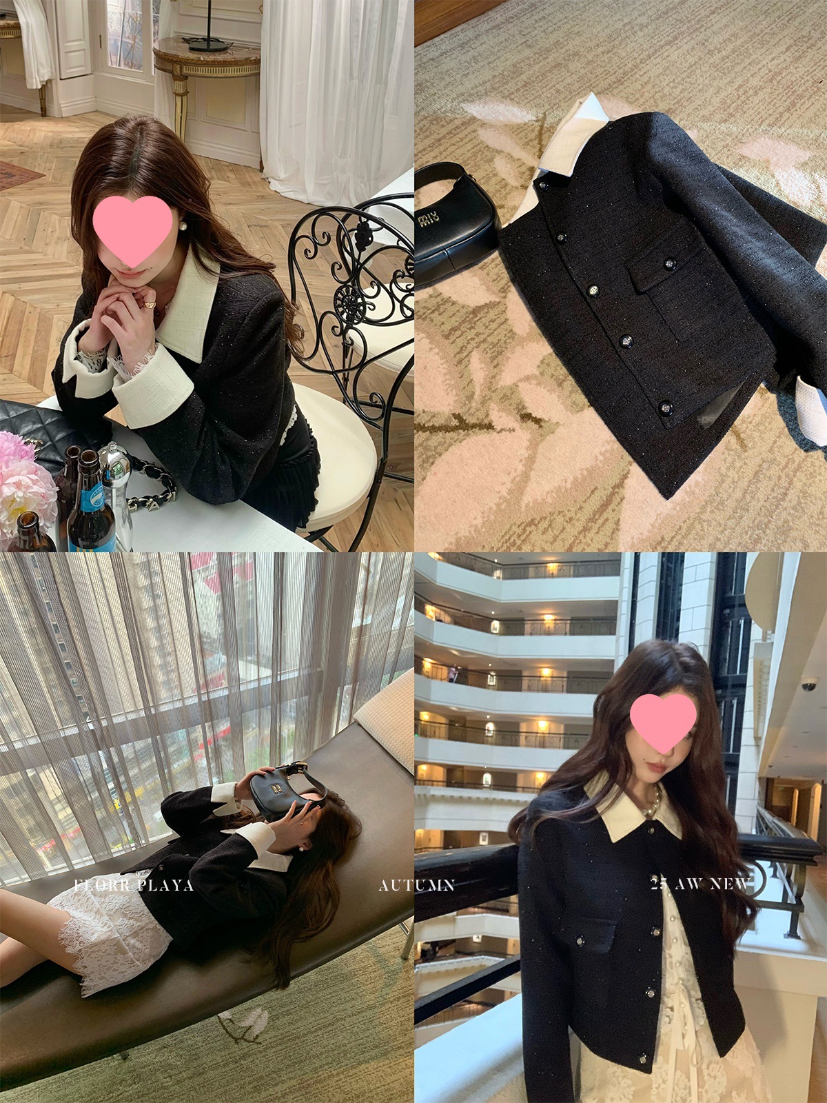 Hua Huayuan Wuyu Champs Elysees Black Short Small Fragrant Lapel Jacket for Women Early Autumn Contrasting Elegant Tweed Top