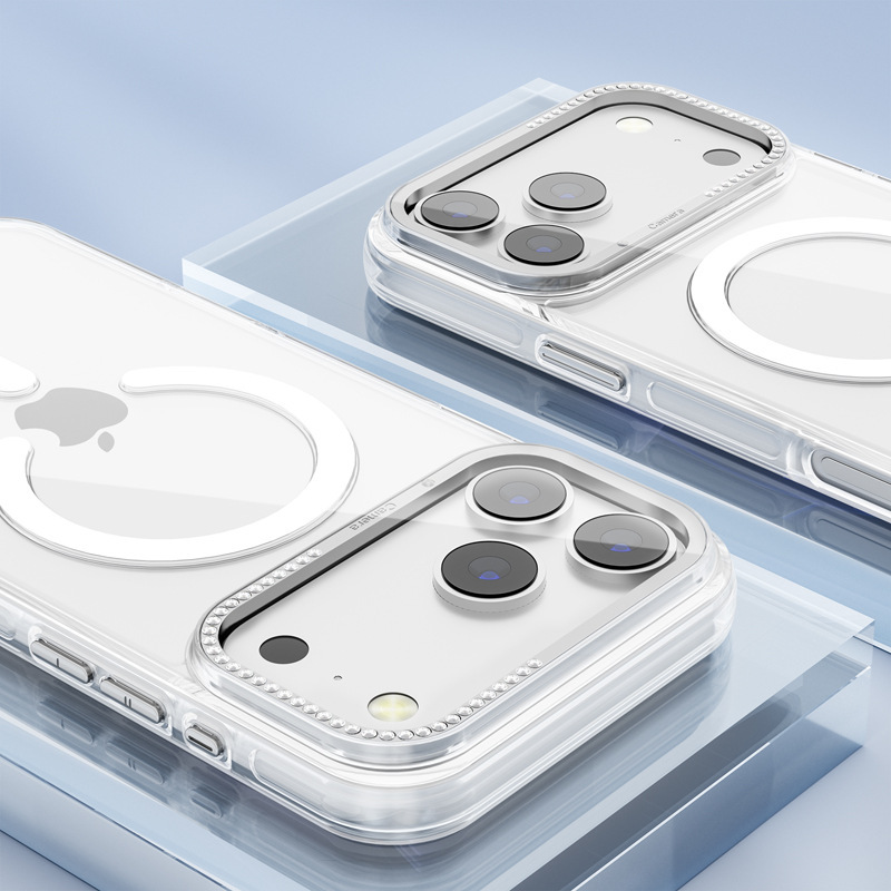 适用iPhone17pro max手机壳新款苹果15/16透明磁吸手机壳镜头镶砖|undefined