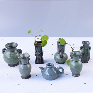 Mini Vase Ceramic Imitation Bronze Glaze Creative Desktop Home Decoration Flower Arrange Ornaments Small Teapot Shooting Props
