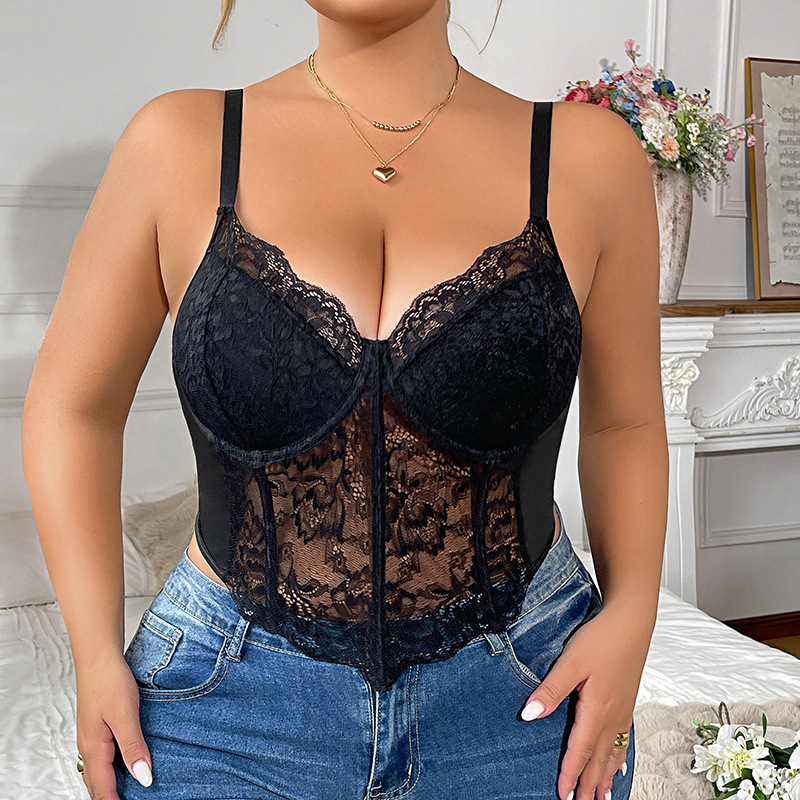 Plus Size Lace Underwire Bustier – Full Coverage Corset Bra For Women, Supportive & Elegant_voghion.com