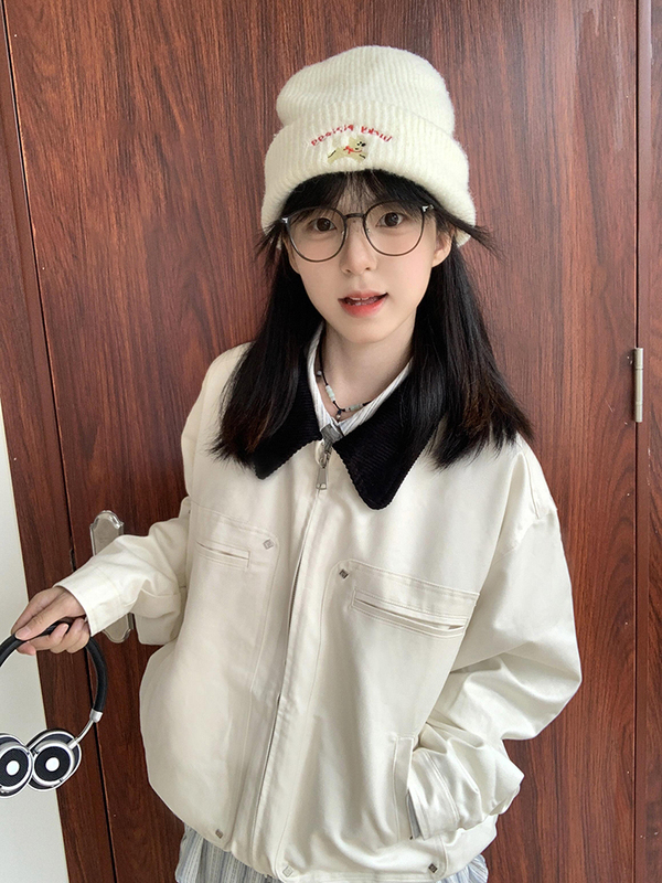 秋季外套女2025新款美式复古巴恩风拼色翻领工装夹克男女款上衣潮|undefined