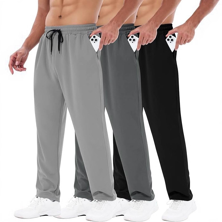 Three-Pack of Elastic Lightweight Leggings for Men, Amazon's Popular Zipper Pocket Sweatpants, Fitness Training Jogging Pants