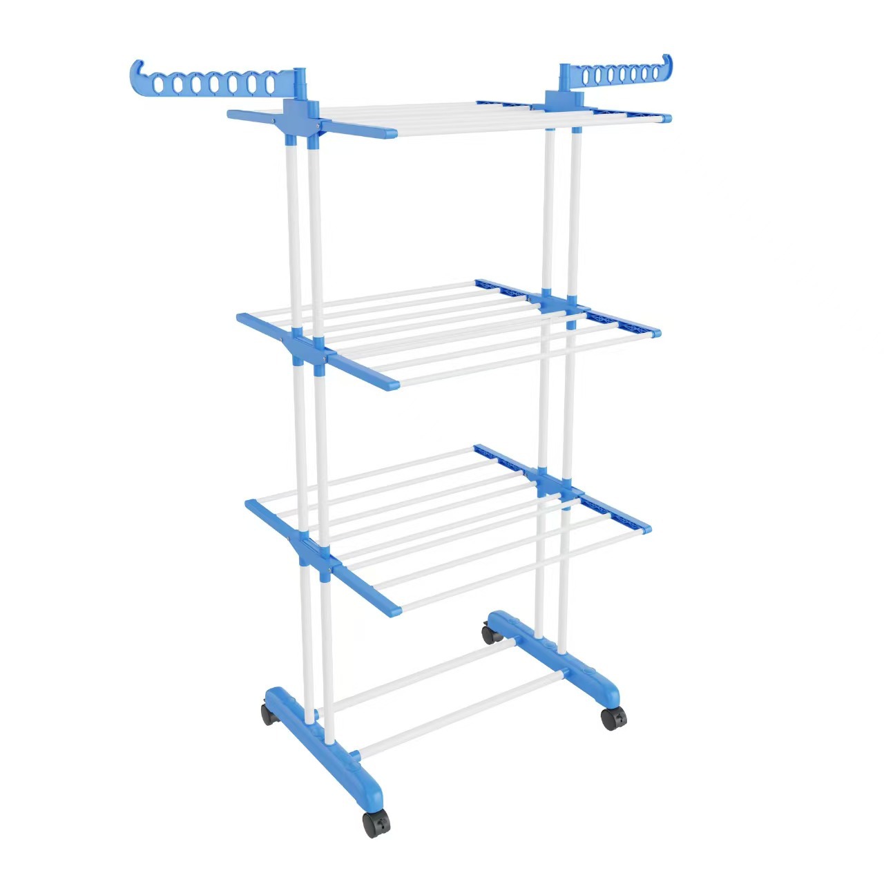 Rack de secado de ropa plegable móvil de piso de tres capas Rack de toallas Rack de acabado Rack de secado de ropa de balcón Rack de almacenamiento de tres capas