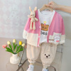 Spring set for boys, children's pendant, rabbit, cardigan, 3 piece set, Korean style, long sleeve, wholesale