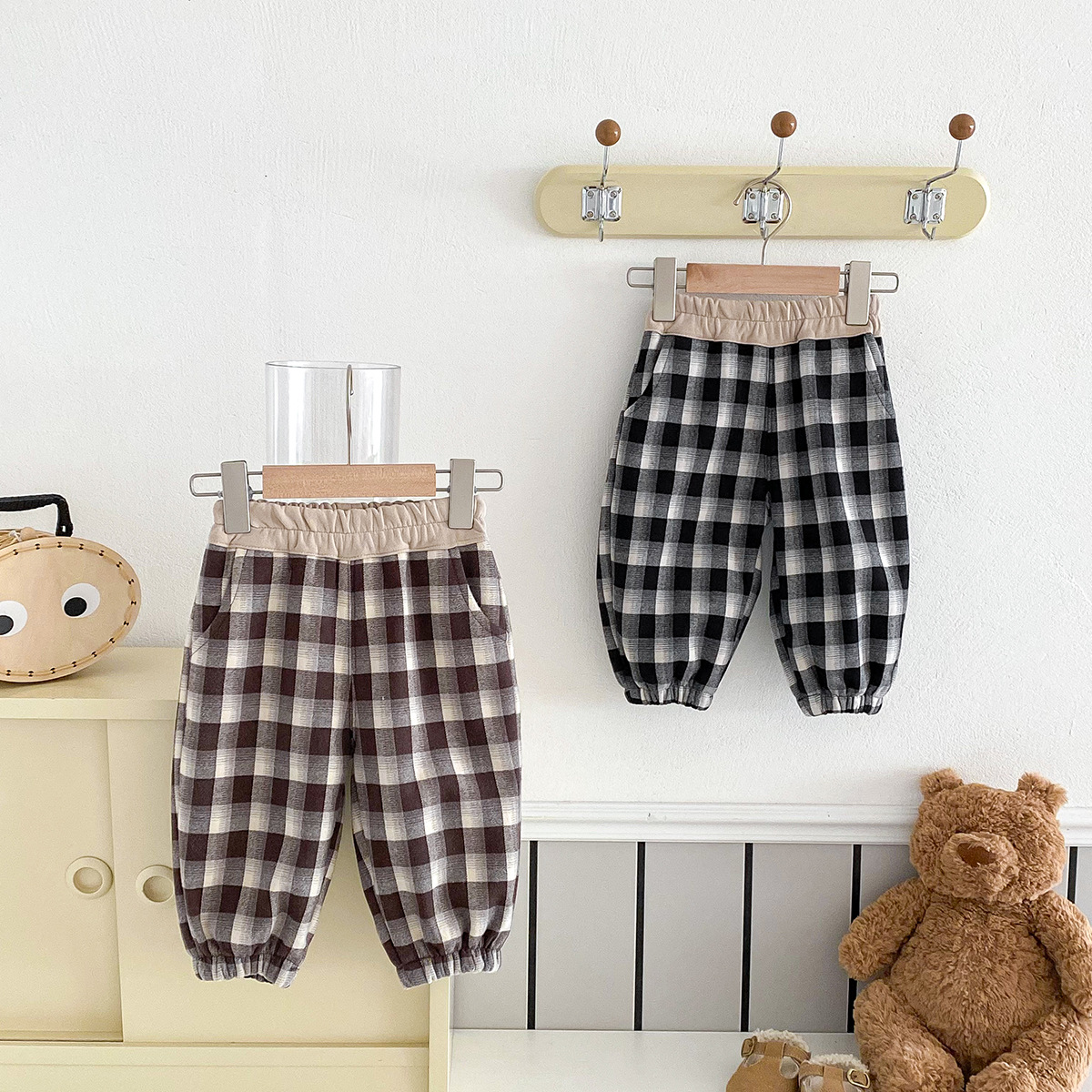 点兮儿童加绒休闲裤2025冬季一体绒婴幼儿加厚格子裤男宝宝束脚裤
