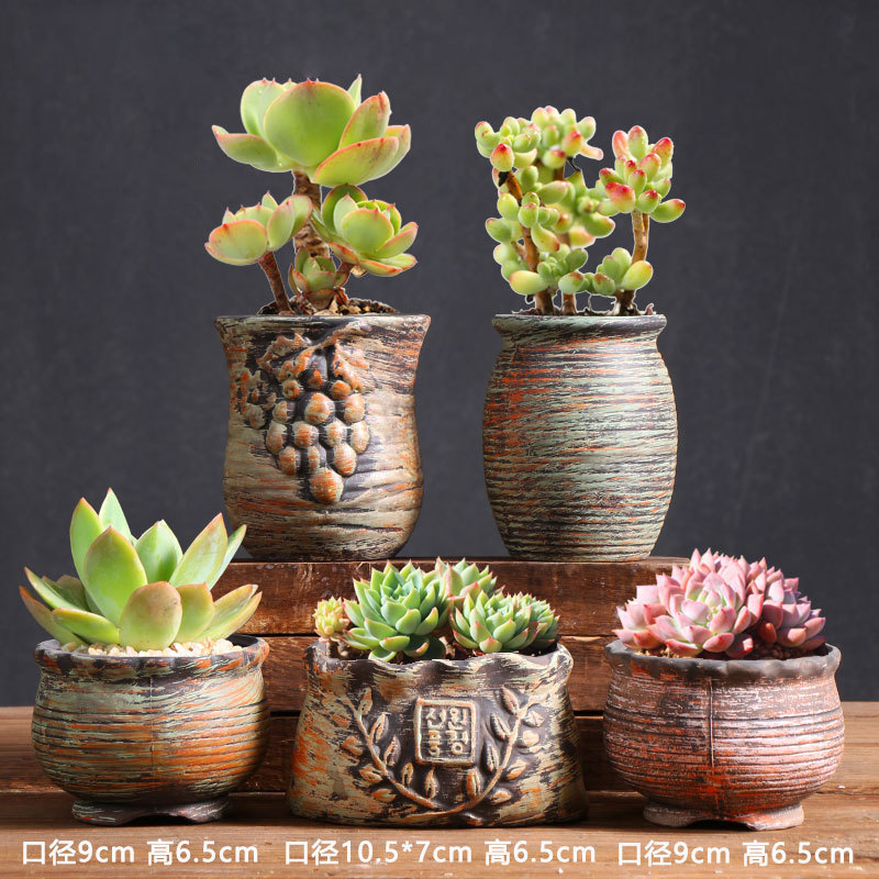 Retro abstracto suculenta maceta cerámica hogar carne planta especial pequeña olla de barro fábrica directa al por mayor