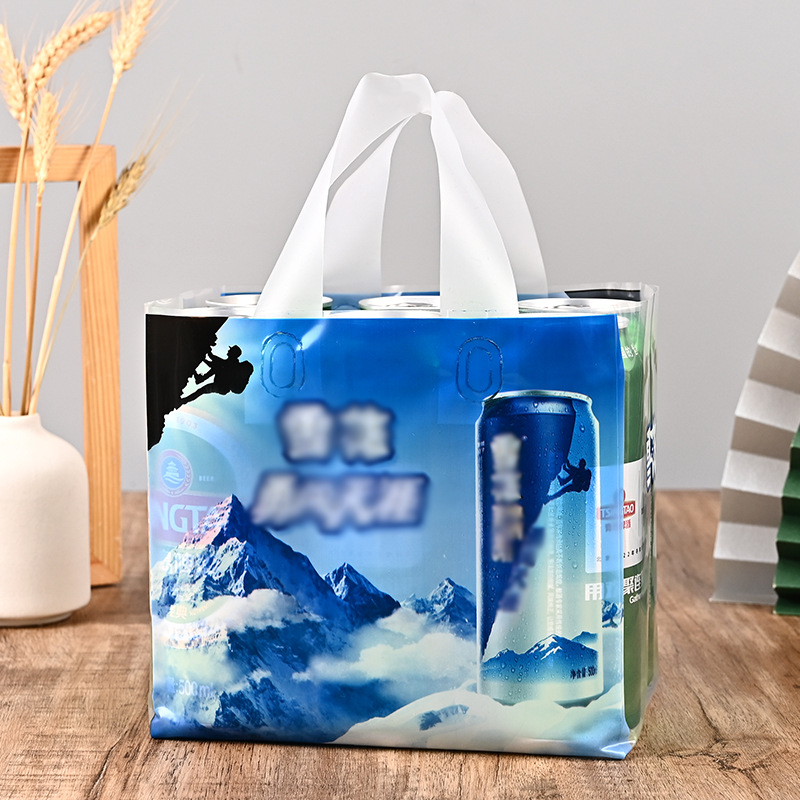 Wine 6 tins plastic bag spot transparent portable packaging bag beer beverage take-out packaging bag customization