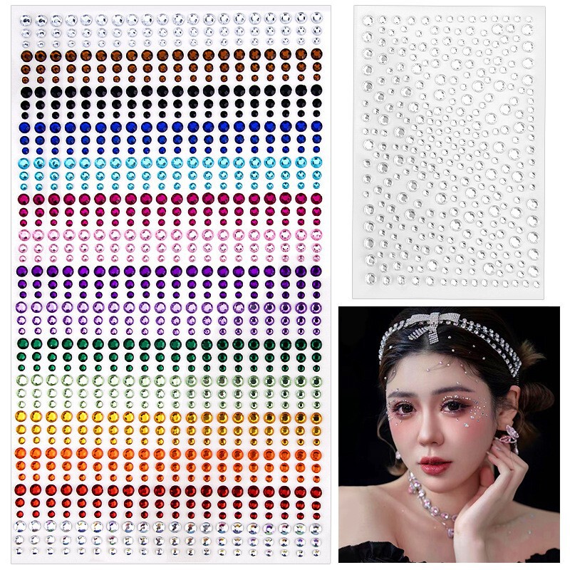 Cross-border 15 colors 900 starry rhinestone gem face stickers stage makeup Diamond stickers nail jewelry stickers