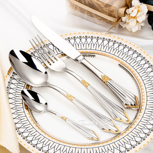 In stock wholesale Western 304 stainless steel steak knife, fork and spoon three-piece set handle relief Western food knife, fork and spoon suit