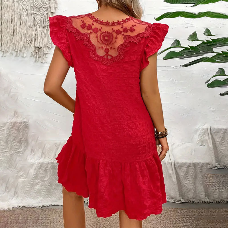 Women Clothing Ruffled Sleeveless Dress A line Flying Sleeves Loose Short Dress