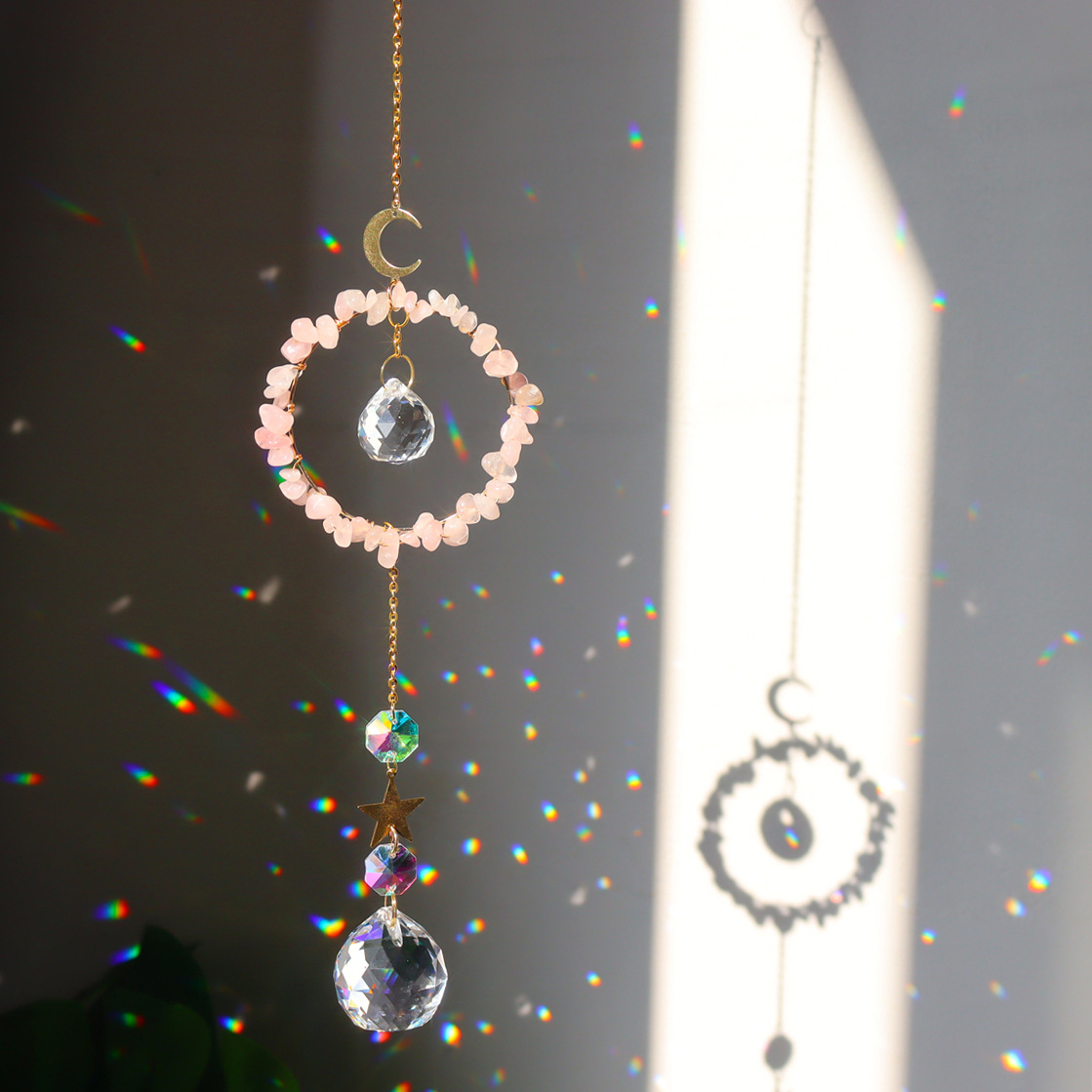 Amethyst And Aquamarine Crystal Wind Chime With Moon And Star_voghion.com