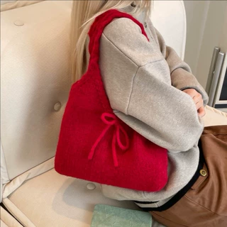简约百搭蝴蝶结针织手提包女2025秋季新款韩版气质休闲单肩腋下包