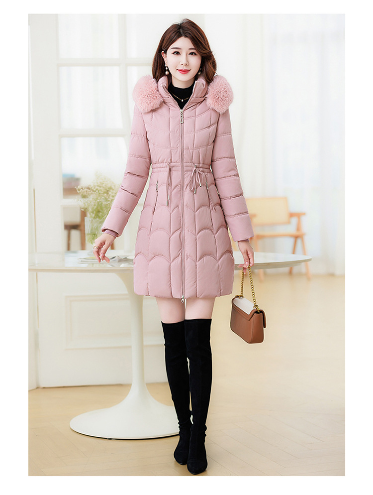Women's Mid-length Down Jacket With Fur Collar Slim Fit Winter Coat_voghion.com