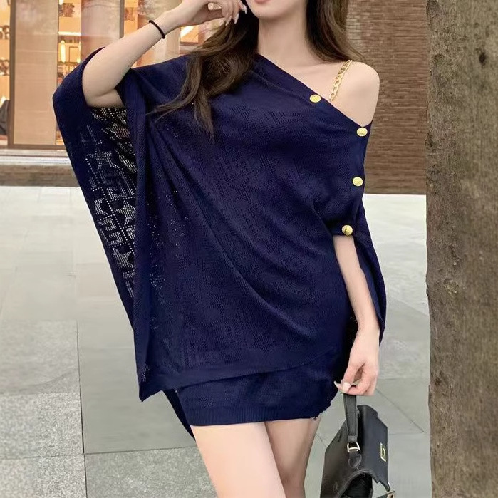 French Style off-shoulder Irregular Knitted Cape Shawl Women's Sling dress suit Lazy Style Outer Top French Style off-shoulder Irregular Knitted Cape Shawl Women's Sling dress suit Lazy Style Outer Top