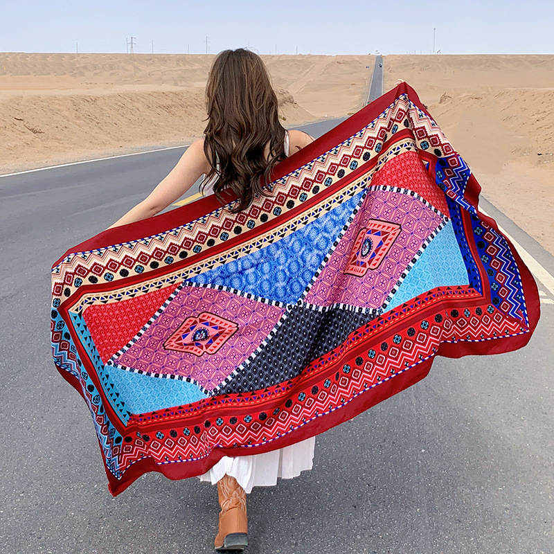 Estilo étnico geométrico borla desierto largo gran chal moda desgaste exterior protector solar bufanda viajes fotografía bufanda decorativa