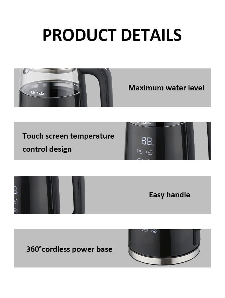 Electric Glass Kettle With Smart Touch Screen Temperature Control_voghion.com