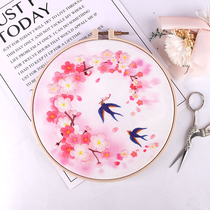 Paquete de material bordado hecho a mano para principiantes, patrón de hojas de hierba de estilo escandinavo, regalo bordado de Suzhou, puramente hecho a mano