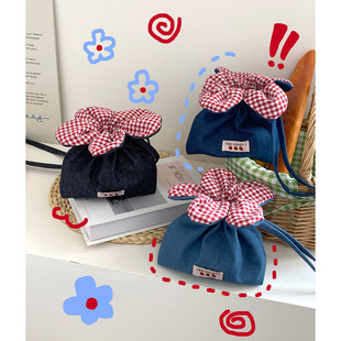 Cute Denim Small Flower Crossbody Bag Korean Style Small Fresh Style Shoulder Crossbody Dual-Use Beat Bag Casual Walking Mobile Phone Bag