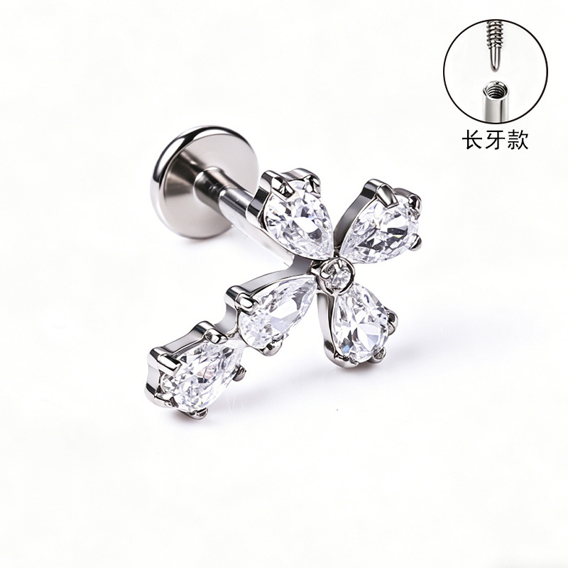 F136 Titanium Alloy Long Tooth Style Ear Studs, Finely Carved Ear Bone Studs with Zircon, Lip Studs, G23 Titanium Body Piercing Jewelry detail image 14