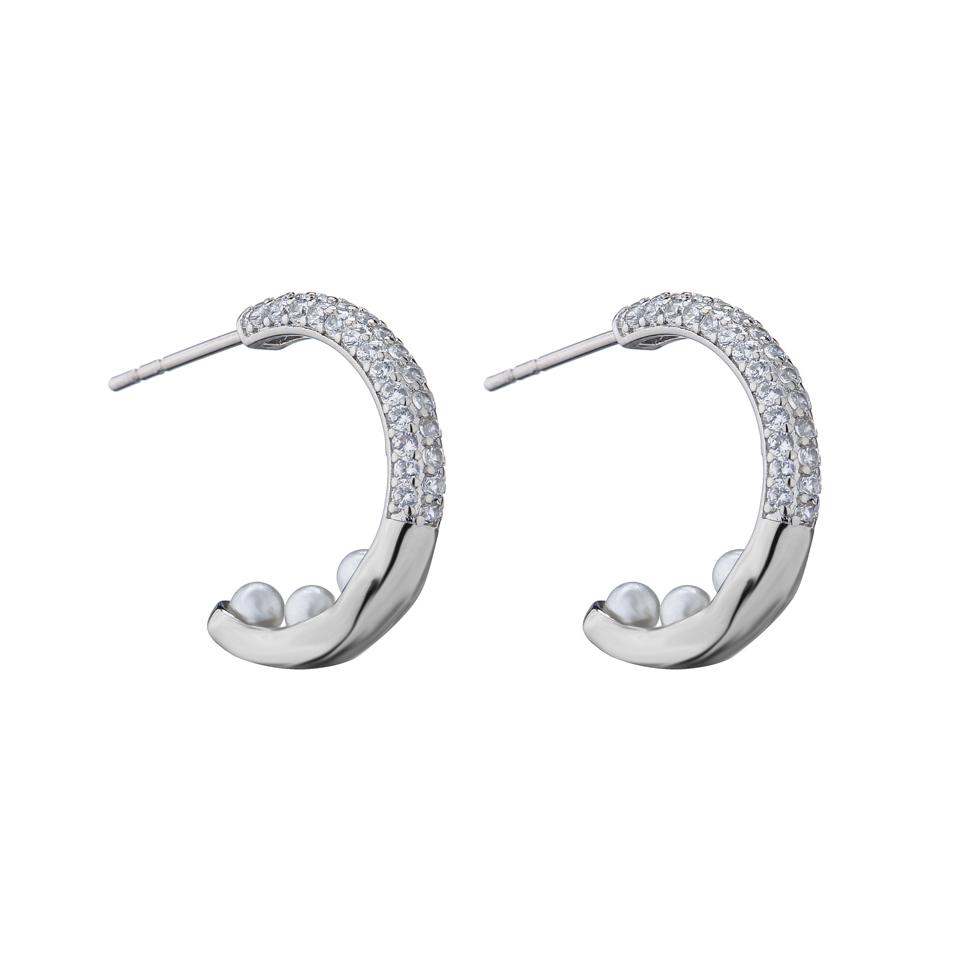 Mode Solide Couleur Incrusté Zircon C-boucle D'oreille En Forme De display picture 3