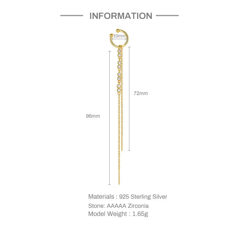 Fashion Geometric Sterling Silver Drop Earrings Tassel Plating Zircon 925 Silver Earrings