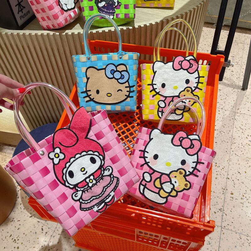 Cute Style Cartoon Woven Vegetable Basket Bag, Summer Contrasting Color Women's Bag, Family Handbag, Beach Small Square Bag