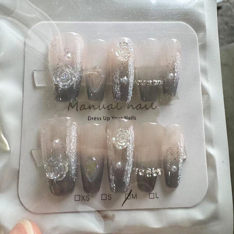 Kaiman desgaste hecho a mano fragmento de uñas con flash diamante Año Nuevo desgaste pieza de uñas puro deseo europeo y americano largo parche de uñas