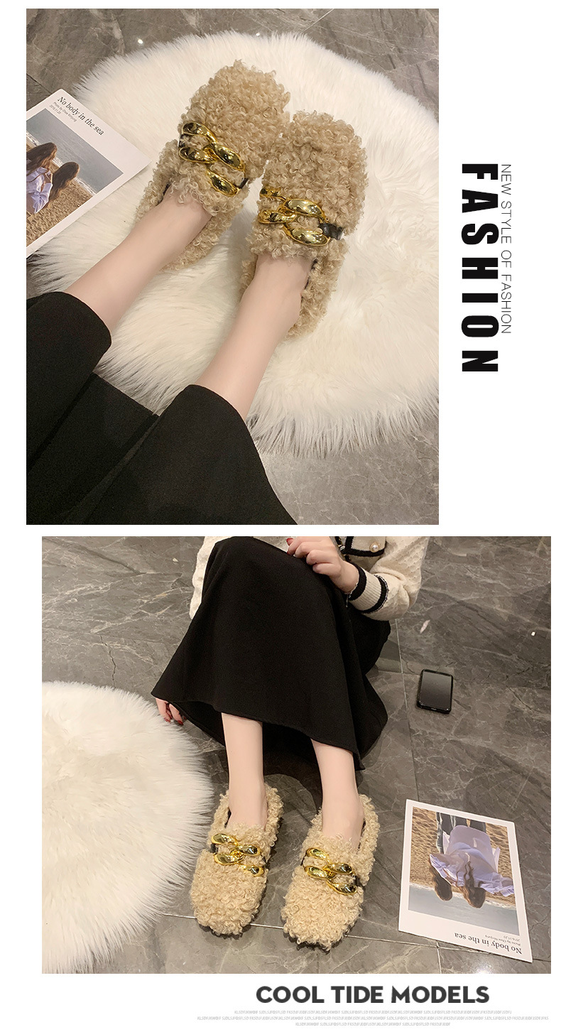 Metal Chain Plus Velvet Flat Shoes NSCSX94853