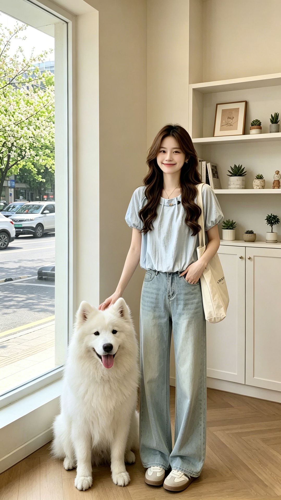Áo thun nữ tay ngắn cổ tròn chất liệu chiffon phối cườm tay bồng — màu xanh nhạt chi tiết 2