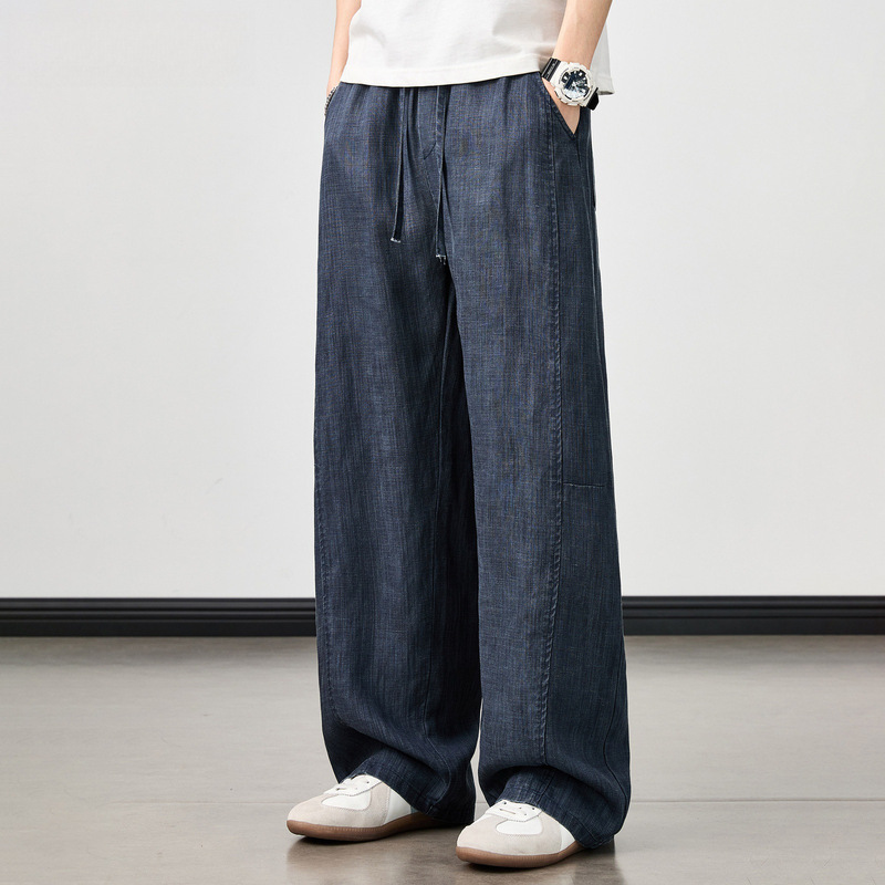 Men's Casual Pants New Style Loose Straight-Leg Linen Lyocell Tencel Light Luxury High-End Wide-Leg Pants Men's Casual Pants New Style Loose Straight-Leg Linen Lyocell Tencel Light Luxury High-End Wide-Leg Pants