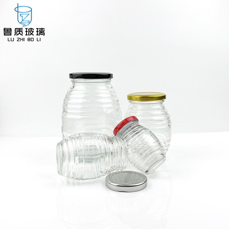 现货批发螺纹蜂蜜罐玻璃瓶辣椒酱密封罐家用酱菜杂粮储物罐分装瓶
