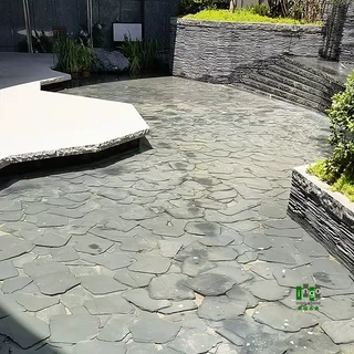 定制黑板岩 青石板不规则碎拼水景池底散铺石 水池景观薄板岩片岩