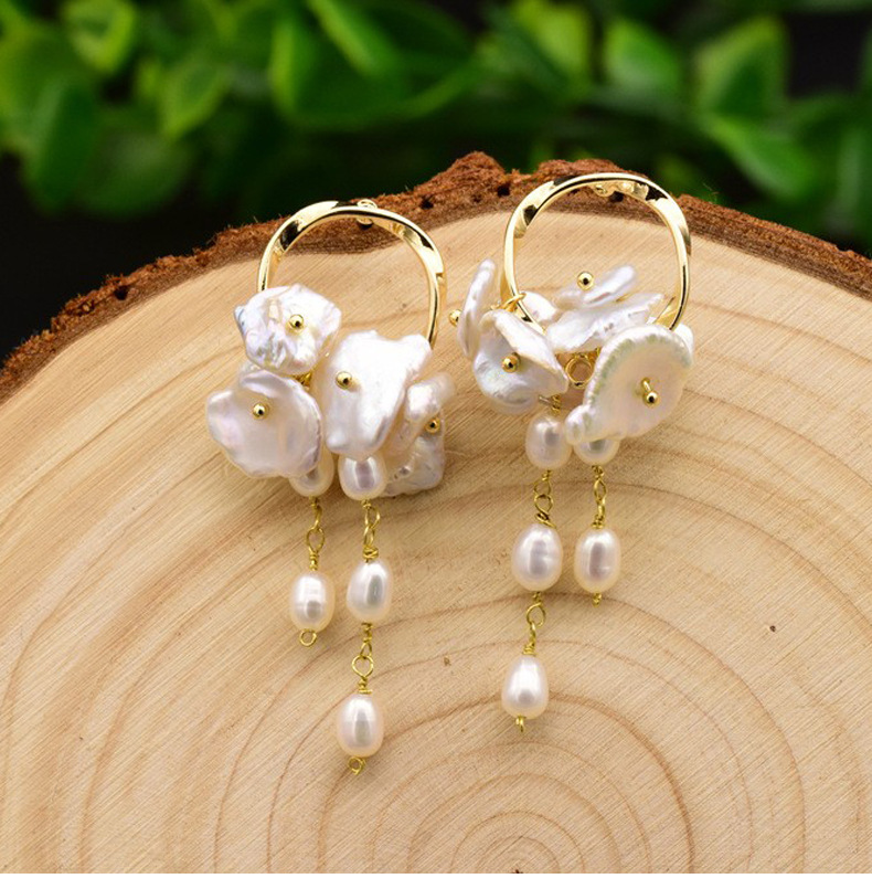 Business Occasion Pearl, Copper Material 1 Pair Pearl Copper Freshwater Pearl Earrings Tassel Drop Earrings