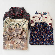 2025秋季mp同款男女童高端有机匹马棉复古印花领结＆高领长袖T恤