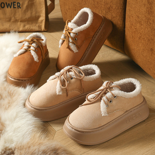 Tax-free) Korean-style retro versatile student cotton shoes for women, autumn and winter outerwear, lined for warmth Loafers with beans