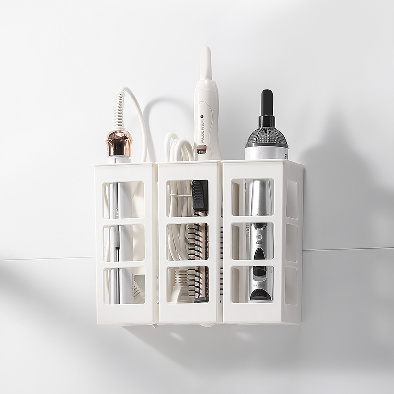 Hairdressing Tool Storage Box Curling Iron Hair Straightener Wall-Mounted Storage Rack Bathroom Wall Punch-Free Storage Box