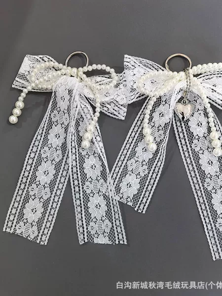 Korean-Style Super Fairy Pearl Bow Pendant Lace Ribbon Tassel Silver Heart Accessory Bag Charm Wholesale
