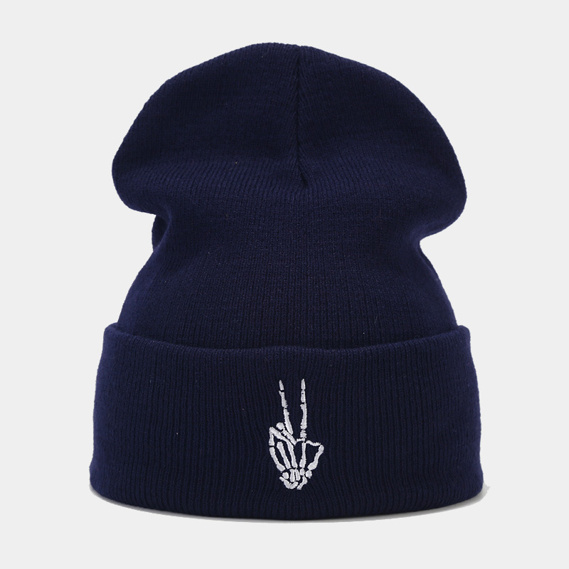 Otoño e Invierno de alta calidad cráneo dedo bordado punto sombrero hombres y mujeres moda hip hop pila sombrero Amazon Venta caliente sombrero